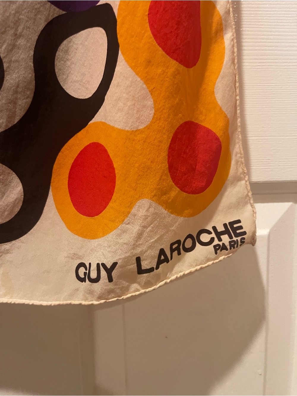 Vintage Guy Laroche Colorblock Silk Scarf — Cream, Black, Mustard, Red